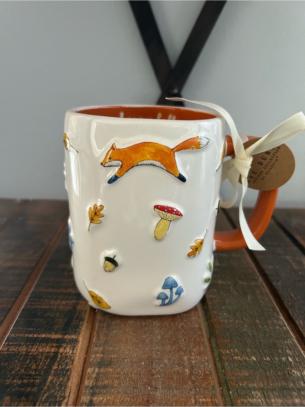 Rae Dunn Happy Fall Mug With Fox Squirrel Mushrooms Leaves Acorns Woodland NEW